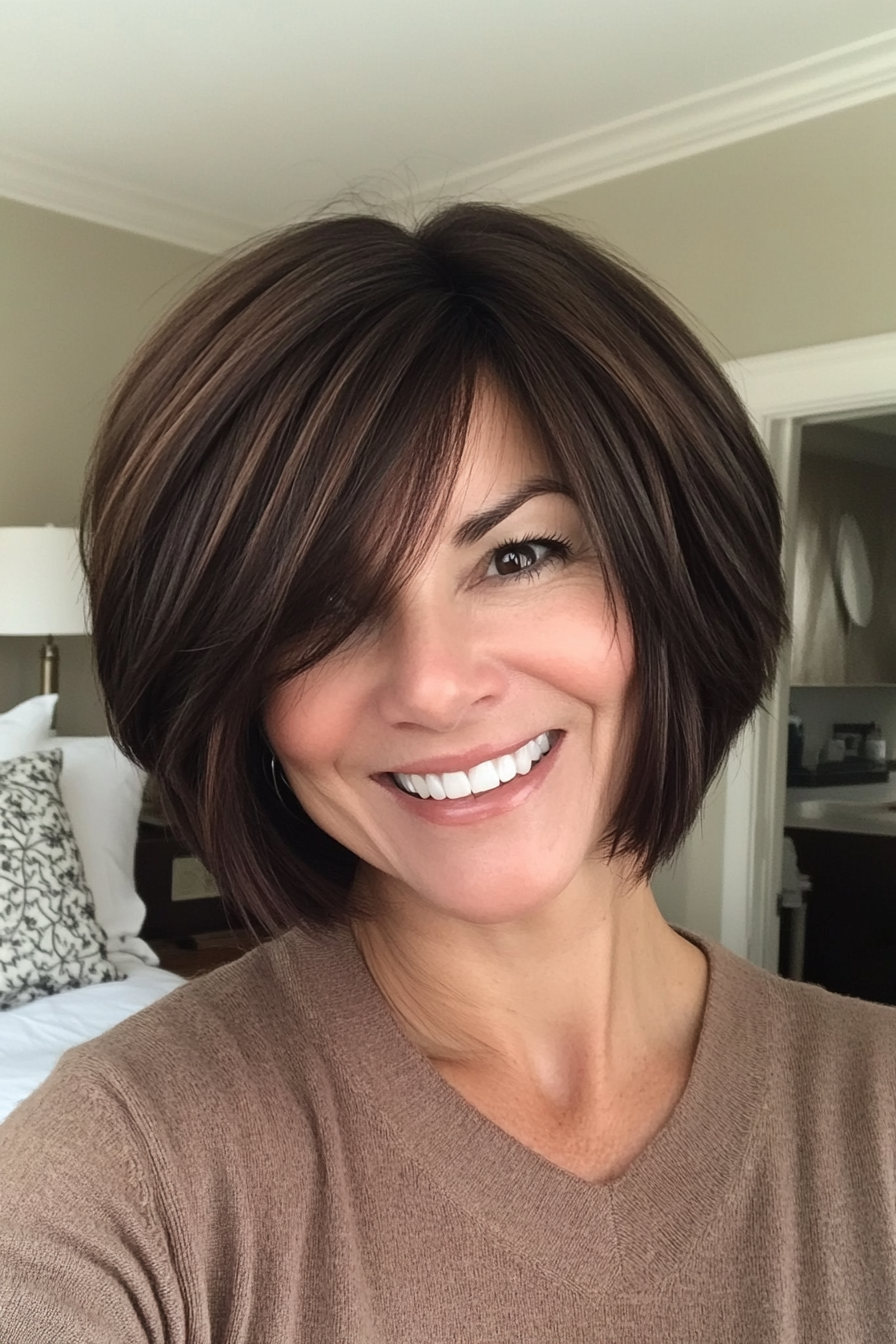 1. Soft Layered Brunette Bob (Bob Hairstyles For Women Over 40) - Bob Hairstyles For Women Over 40