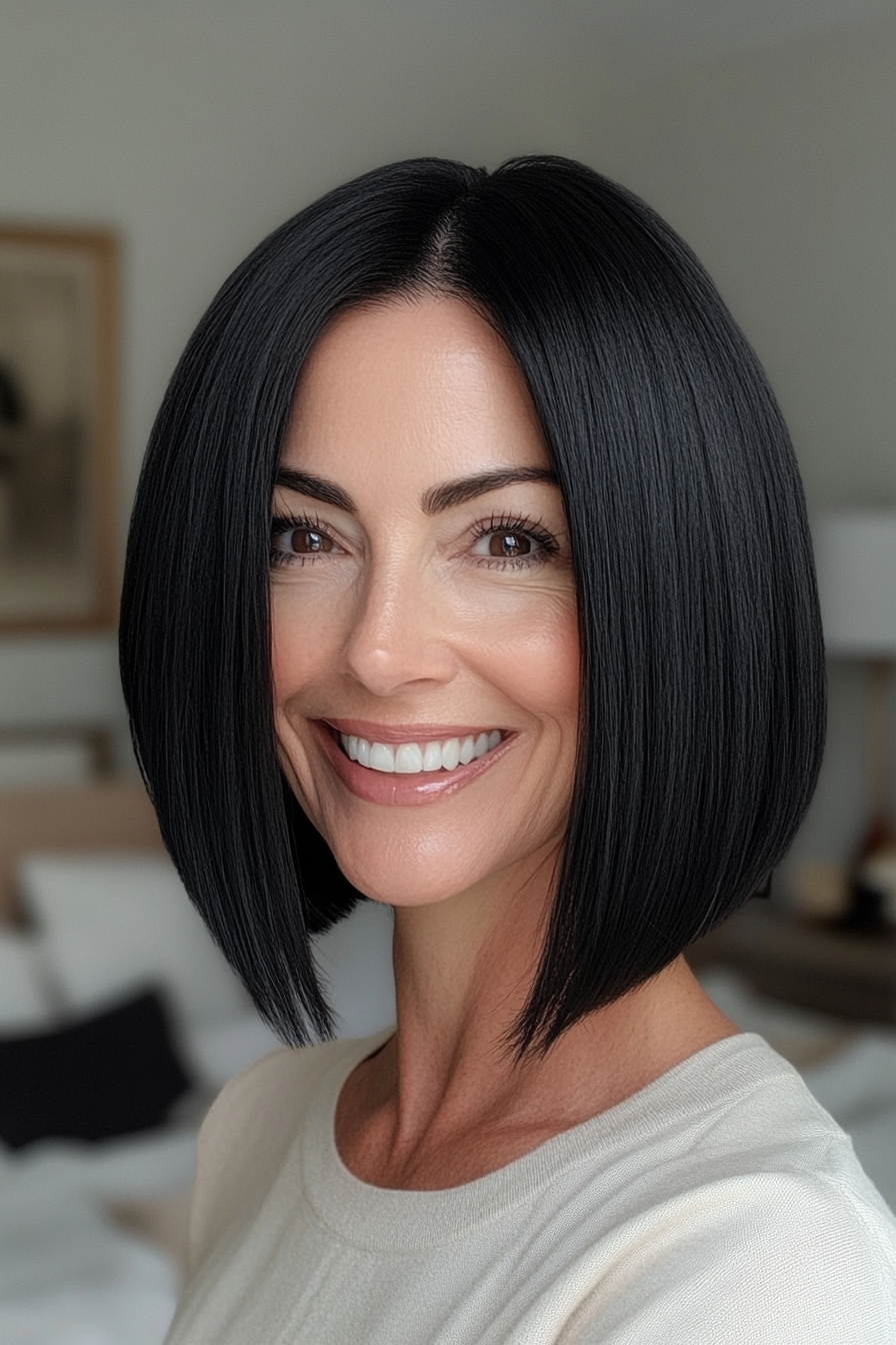 4. Classic Black Straight Bob (Bob Hairstyles For Women Over 40) - Bob Hairstyles For Women Over 40