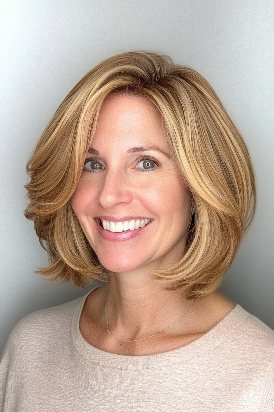 6. Honey Blonde Layered Bob (Bob Hairstyles For Women Over 40) - Bob Hairstyles For Women Over 40