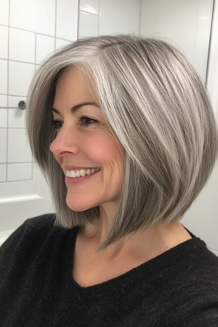 7. Natural Gray Blended Bob (Bob Hairstyles For Women Over 40) - Bob Hairstyles For Women Over 40