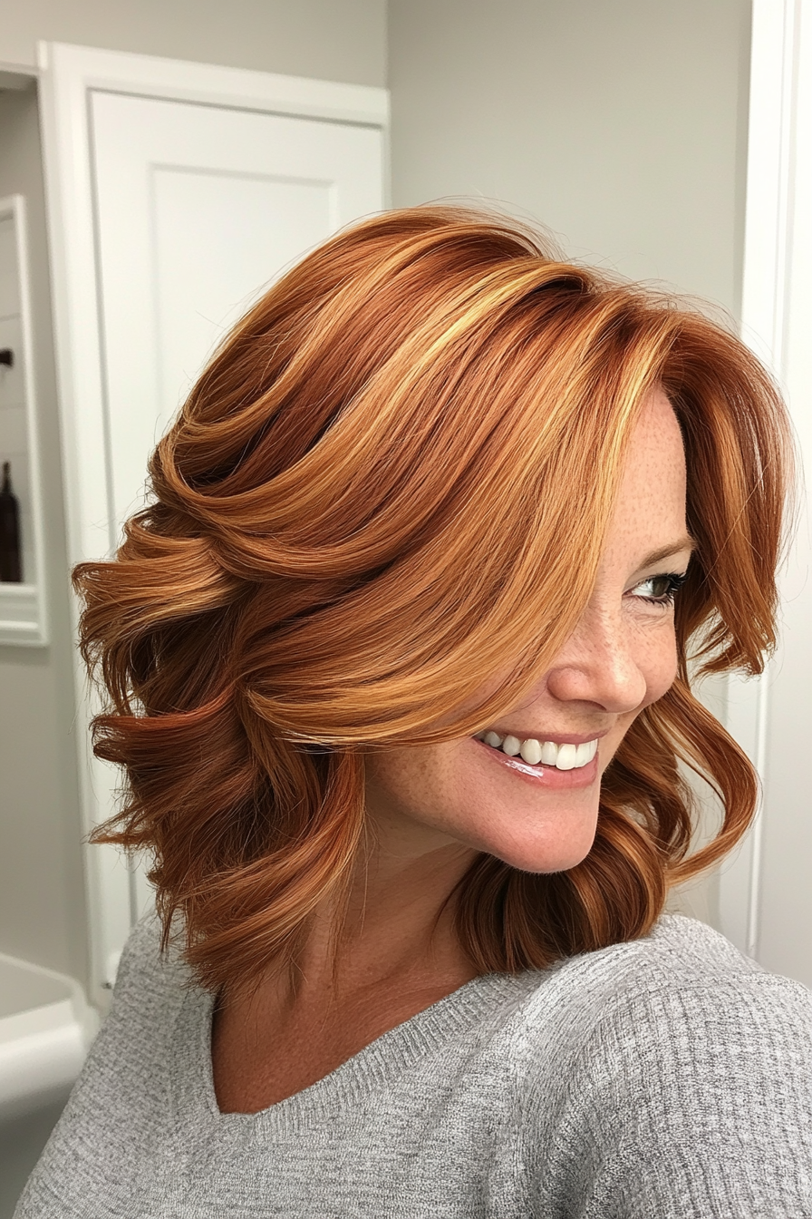 13. Copper Balayage Bob (Bob Hairstyles For Women Over 40) - Bob Hairstyles For Women Over 40
