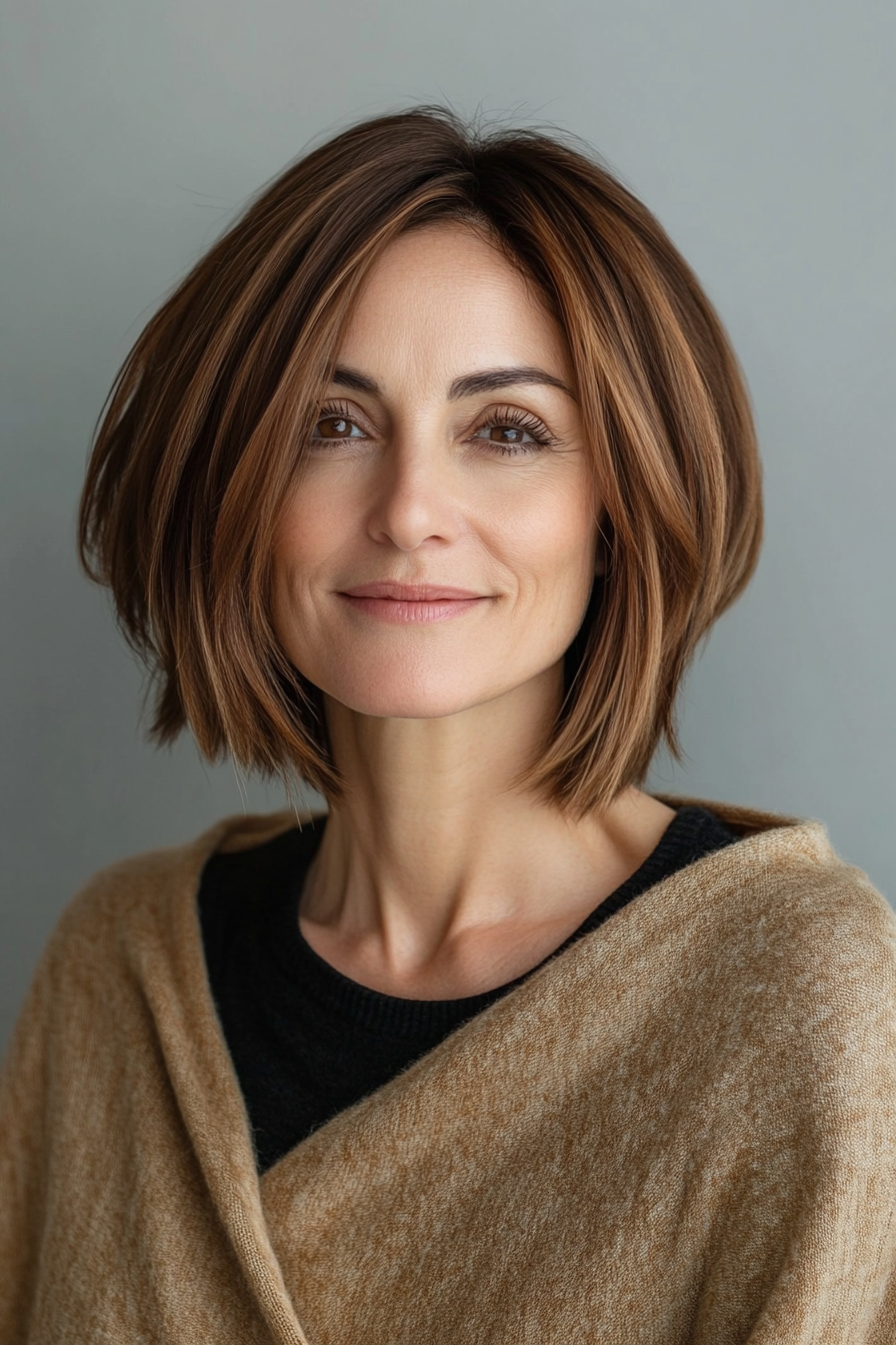 16. Honey Brown Choppy Bob (Bob Hairstyles For Women Over 40) - Bob Hairstyles For Women Over 40