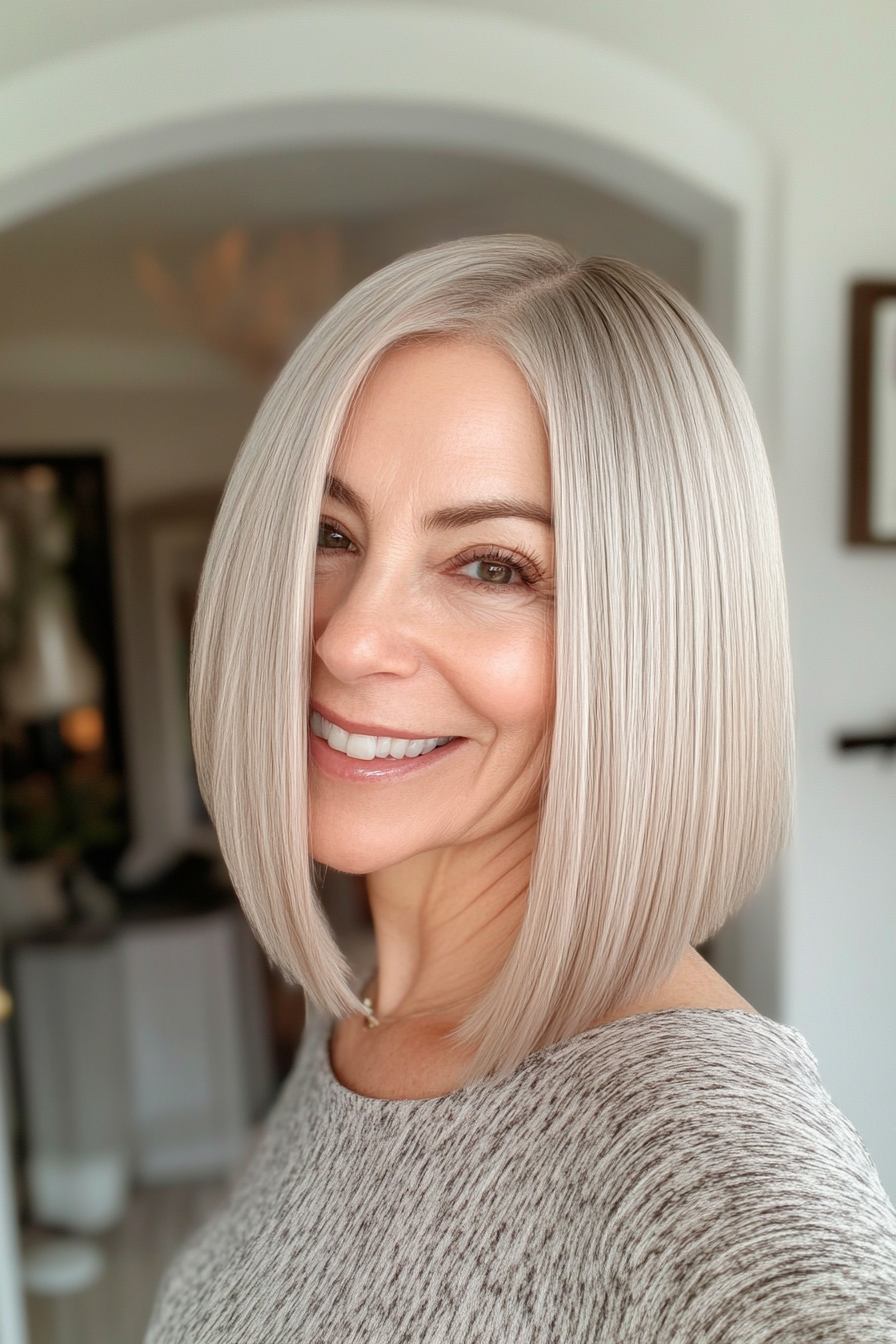 17. Platinum Blonde Blunt Bob (Bob Hairstyles For Women Over 40) - Bob Hairstyles For Women Over 40