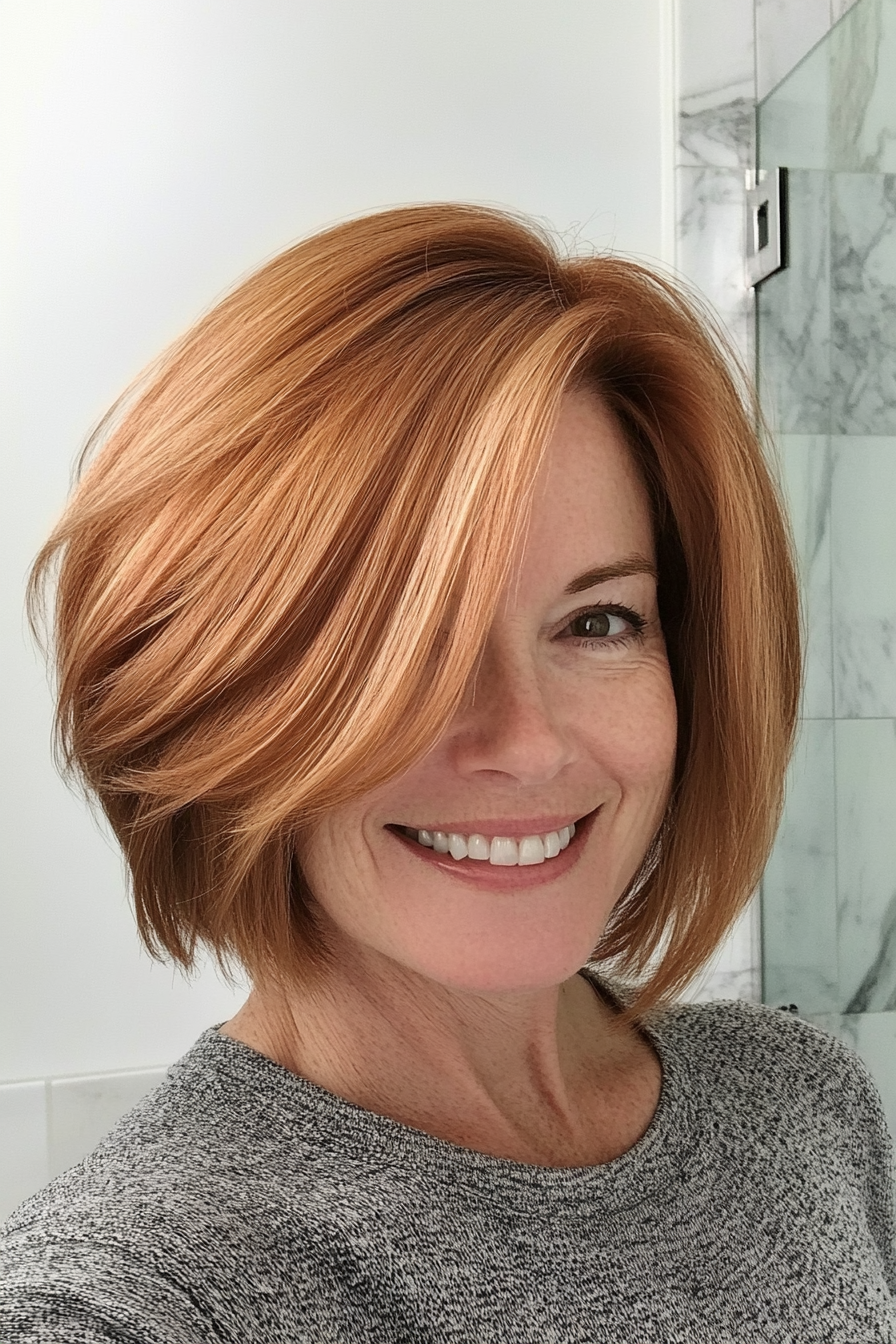 20. Light Auburn Wispy Bob (Bob Hairstyles For Women Over 40) - Bob Hairstyles For Women Over 40
