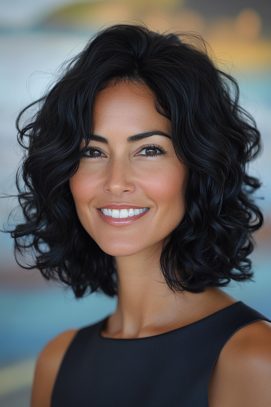 24. Soft Black Curled Bob (Bob Hairstyles For Women Over 40) - Bob Hairstyles For Women Over 40