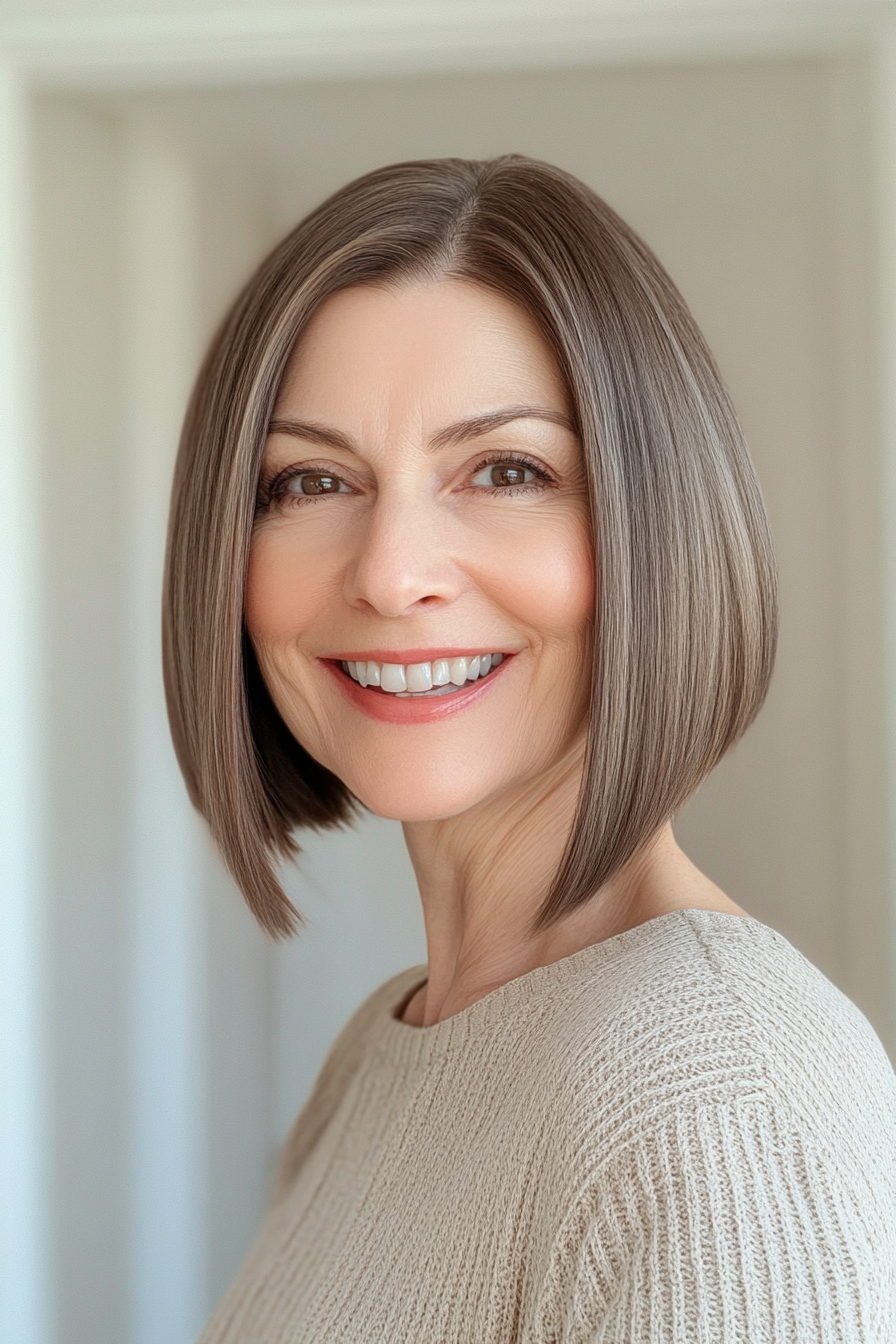 28. Classic Straight Bob in Ash Brown (Bob Hairstyles For Women Over 40) - Bob Hairstyles For Women Over 40
