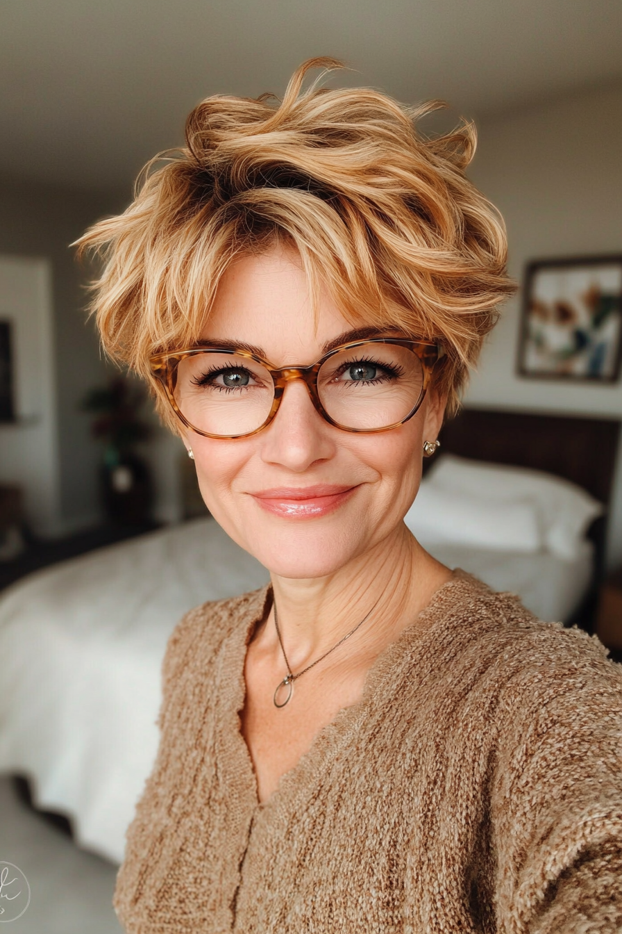9. Golden Blonde Textured Crop (Short Hairstyles For Older Women With Glasses) - Short Hairstyles For Older Women With Glasses