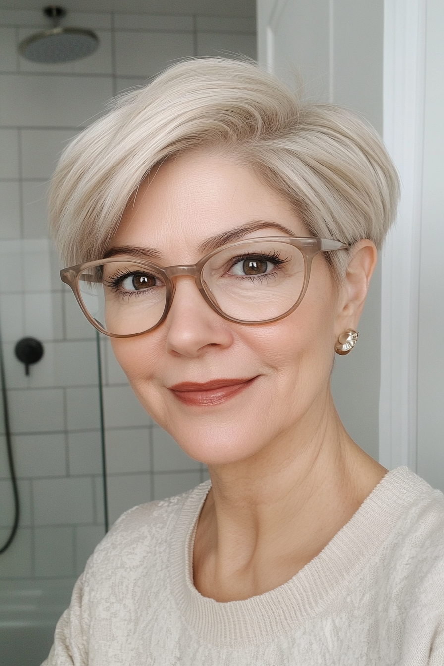 21. Soft Beige Blonde Pixie (Short Hairstyles For Older Women With Glasses) - Short Hairstyles For Older Women With Glasses
