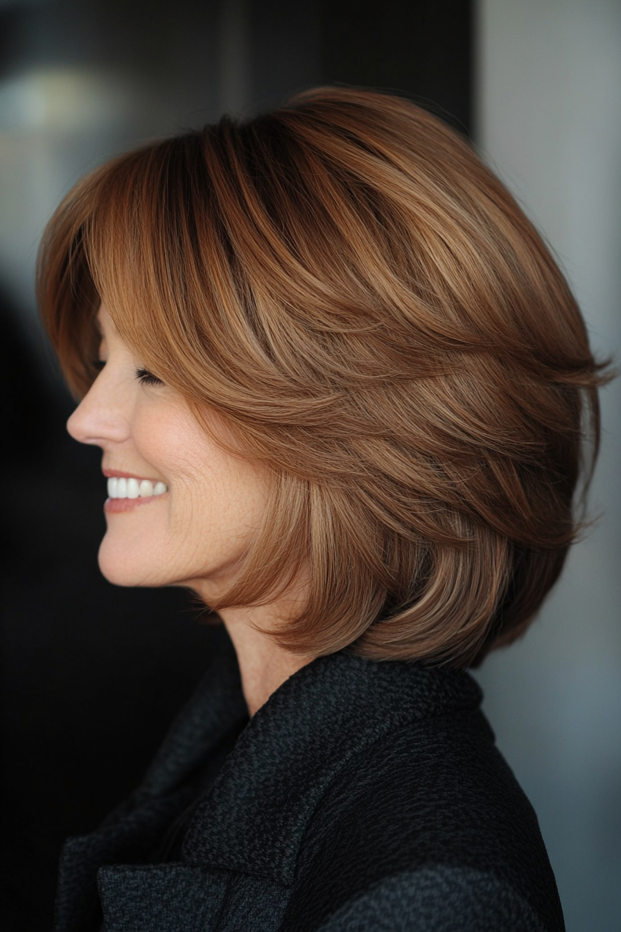 2. Soft Bob with Warm Chestnut Brown (Hairstyles For Older Women With Fine Hair) - Hairstyles For Older Women With Fine Hair