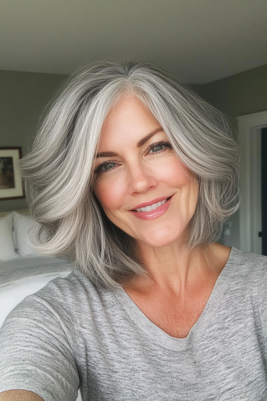 9. Voluminous Bob with Light Gray (Hairstyles For Older Women With Fine Hair) - Hairstyles For Older Women With Fine Hair
