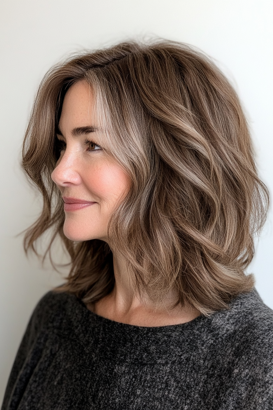 10. Wavy Lob with Ash Brown (Hairstyles For Older Women With Fine Hair) - Hairstyles For Older Women With Fine Hair