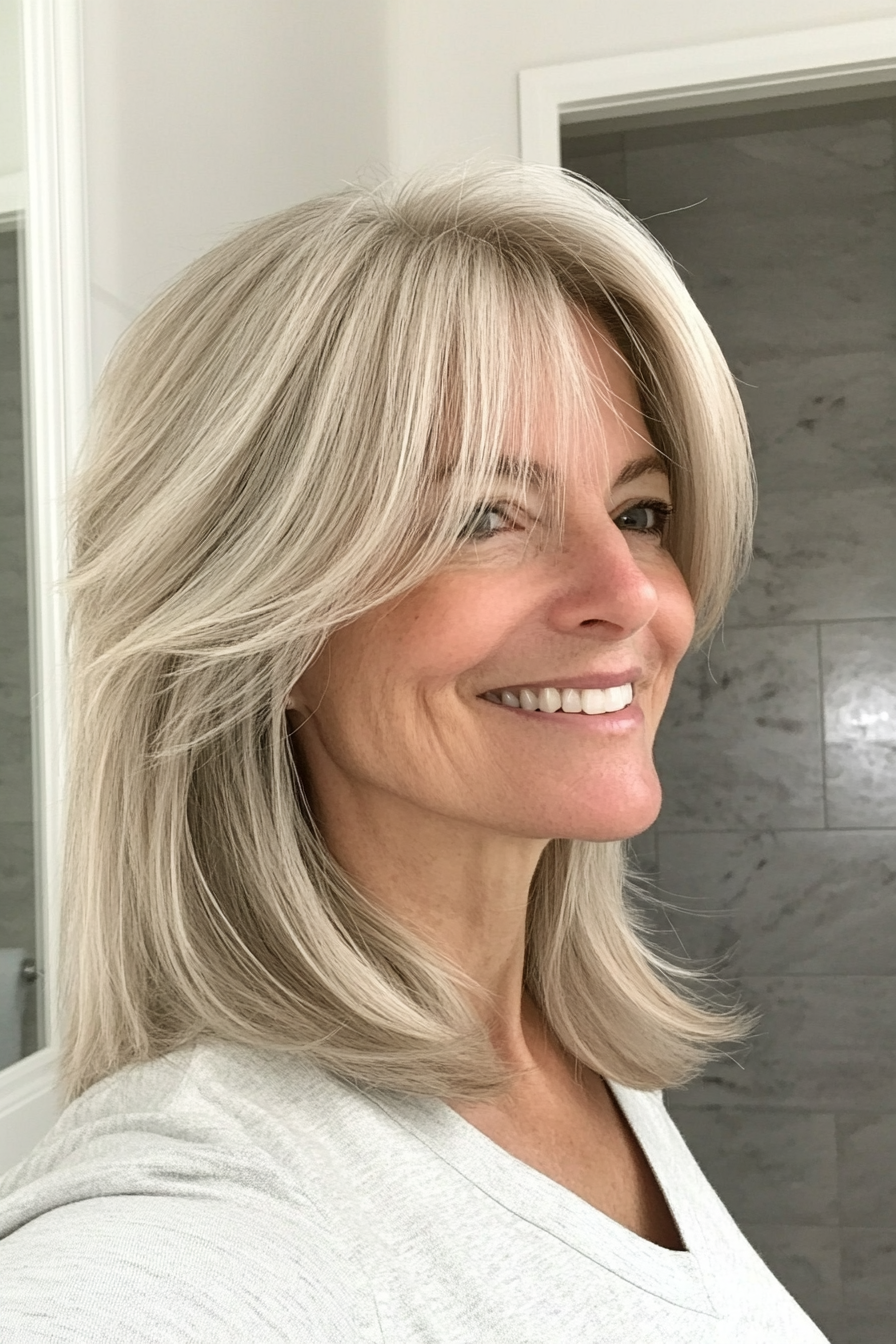11. Wispy Bangs with Platinum Blonde (Hairstyles For Older Women With Fine Hair) - Hairstyles For Older Women With Fine Hair