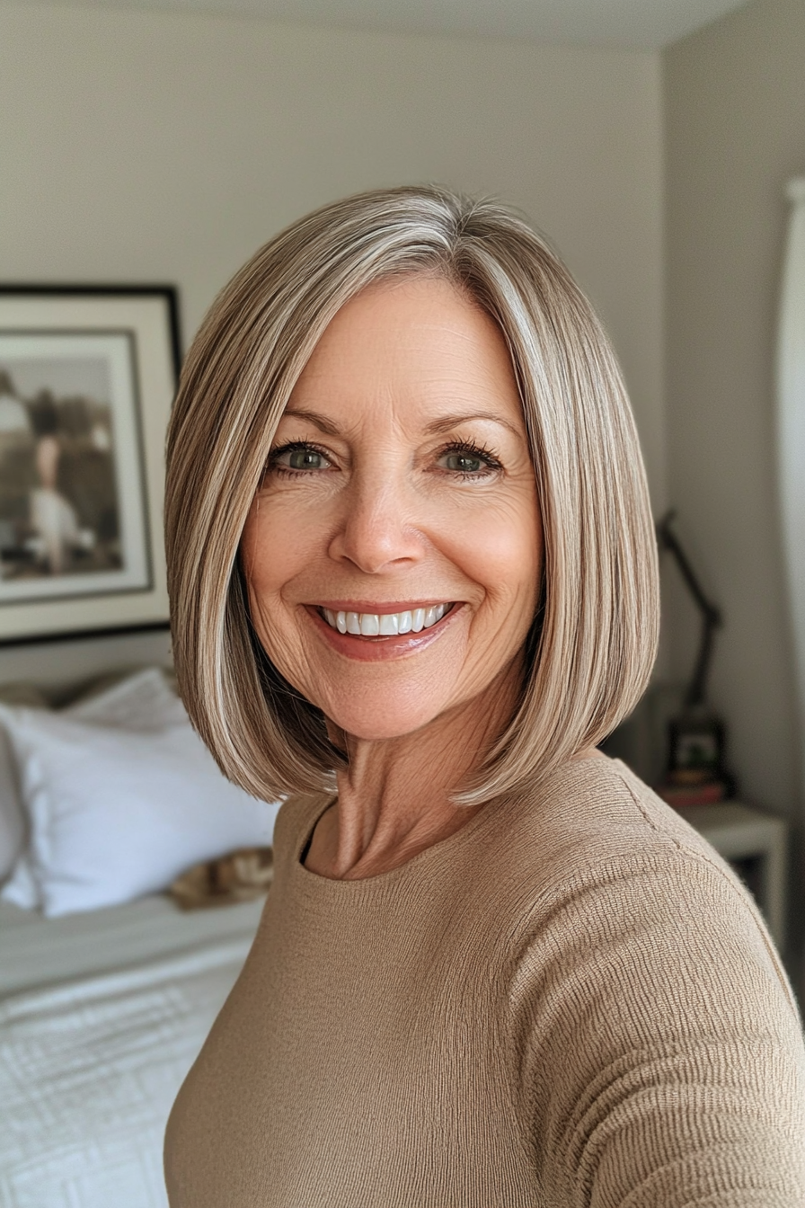 12. Graduated Bob with Cool Beige (Hairstyles For Older Women With Fine Hair) - Hairstyles For Older Women With Fine Hair