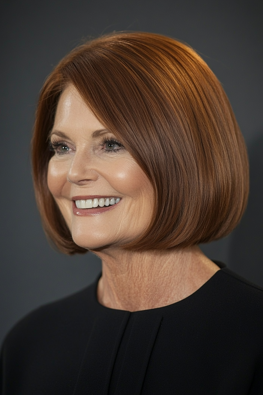 15. Classic Bob with Auburn Brown (Hairstyles For Older Women With Fine Hair) - Hairstyles For Older Women With Fine Hair