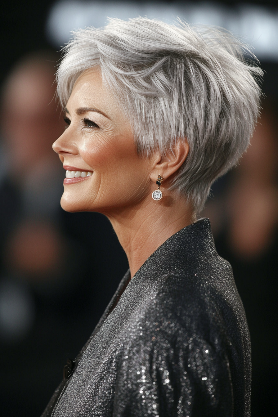 17. Cropped Layers with Salt and Pepper (Hairstyles For Older Women With Fine Hair) - Hairstyles For Older Women With Fine Hair