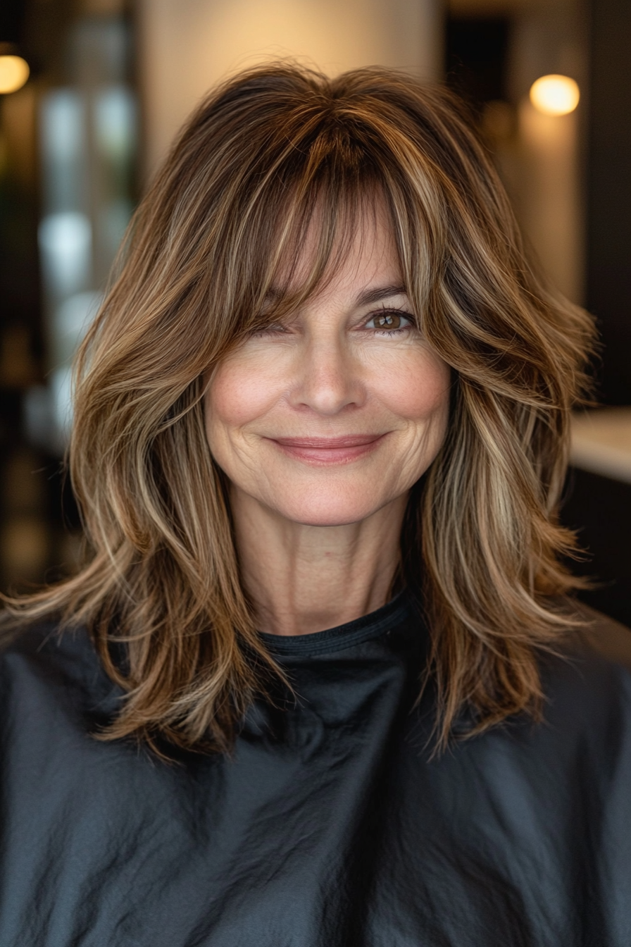 19. Curtain Bangs with Golden Brown (Hairstyles For Older Women With Fine Hair) - Hairstyles For Older Women With Fine Hair