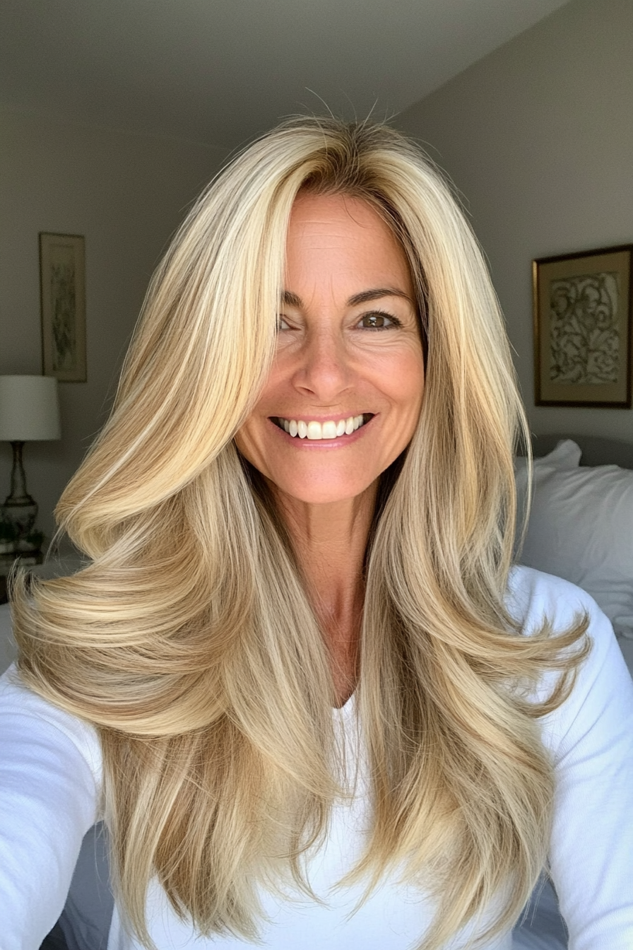 21. Long Layers with Champagne Blonde (Hairstyles For Older Women With Fine Hair) - Hairstyles For Older Women With Fine Hair