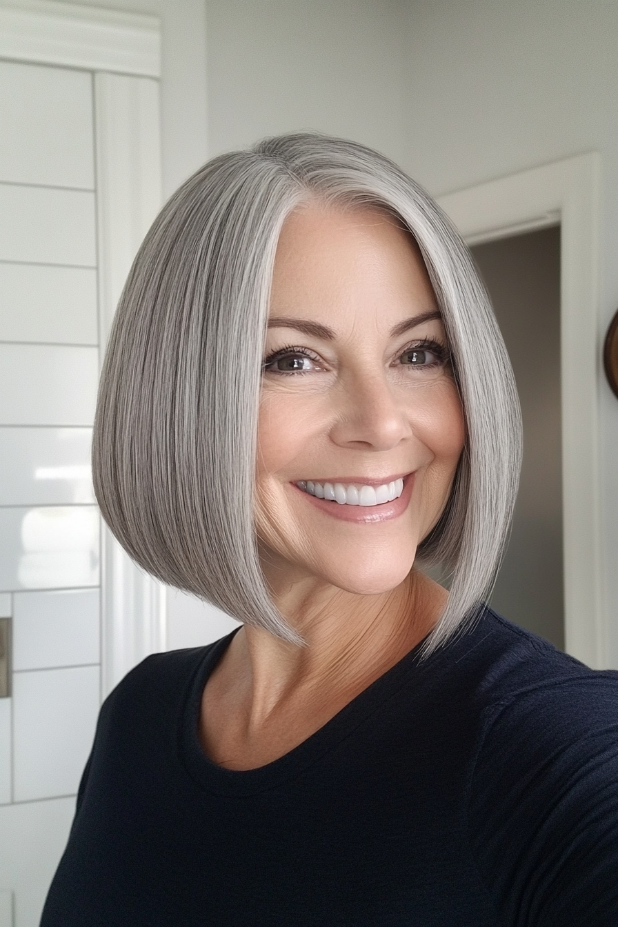22. Classic Bob with Soft Gray (Hairstyles For Older Women With Fine Hair) - Hairstyles For Older Women With Fine Hair