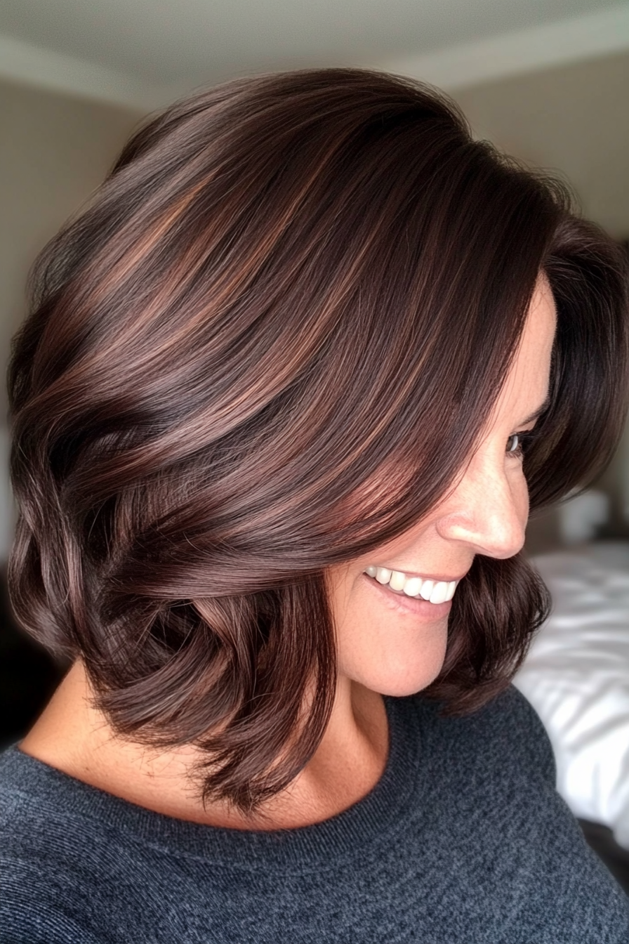 7. Curved Bob in Dark Chocolate Brown (Bob Hairstyles For Women Over 50) - Bob Hairstyles For Women Over 50