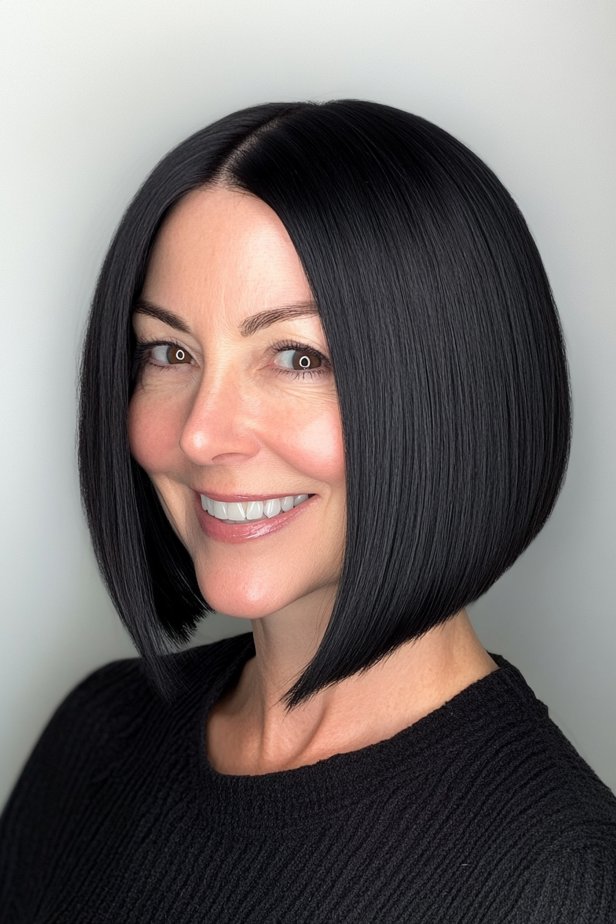 8. Blunt Bob in Jet Black (Bob Hairstyles For Women Over 50) - Bob Hairstyles For Women Over 50