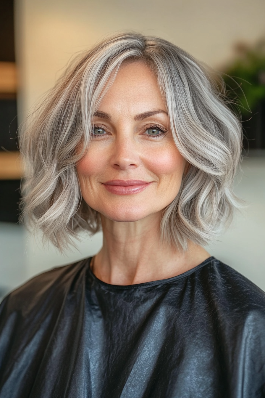 6. Wavy Bob in Natural Gray (Bob Hairstyles For Women Over 50) - Bob Hairstyles For Women Over 50