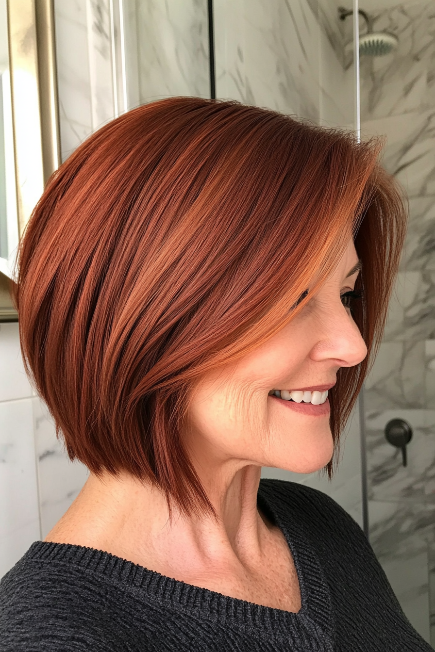 5. Asymmetrical Bob in Deep Auburn (Bob Hairstyles For Women Over 50) - Bob Hairstyles For Women Over 50