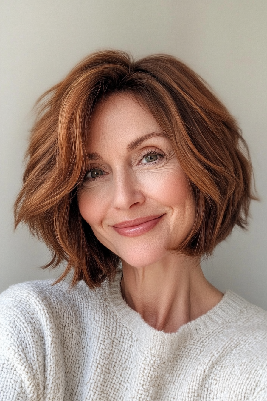 4. Textured Bob in Warm Chestnut Brown (Bob Hairstyles For Women Over 50) - Bob Hairstyles For Women Over 50