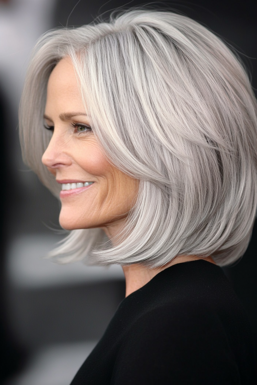 3. Silver Stacked Bob (Bob Hairstyles For Women Over 50) - Bob Hairstyles For Women Over 50