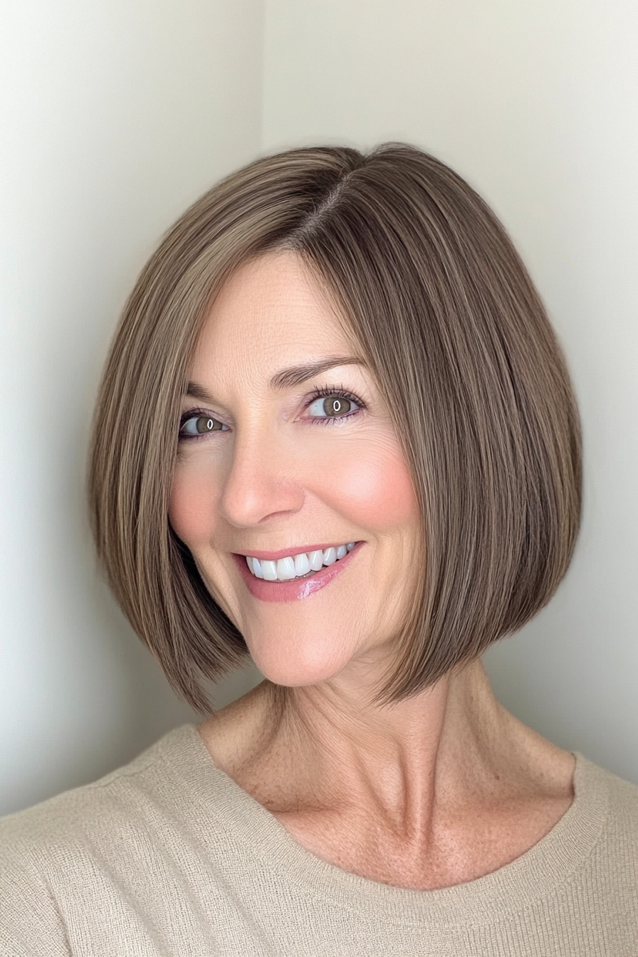 1. Classic Chin-Length Bob in Soft Brunette (Bob Hairstyles For Women Over 50) - Bob Hairstyles For Women Over 50