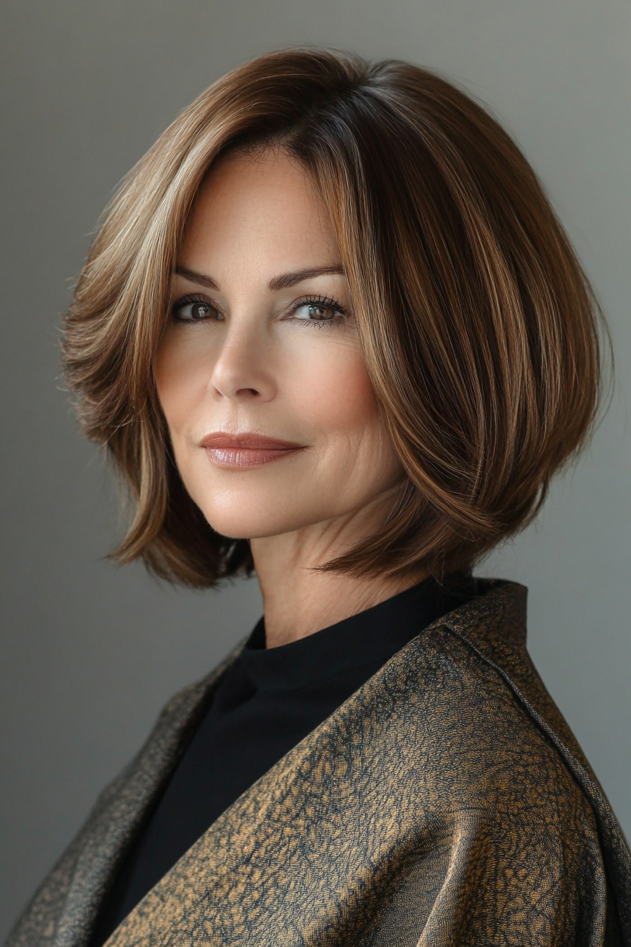 11. Angled Bob in Caramel Brown (Bob Hairstyles For Women Over 50) - Bob Hairstyles For Women Over 50