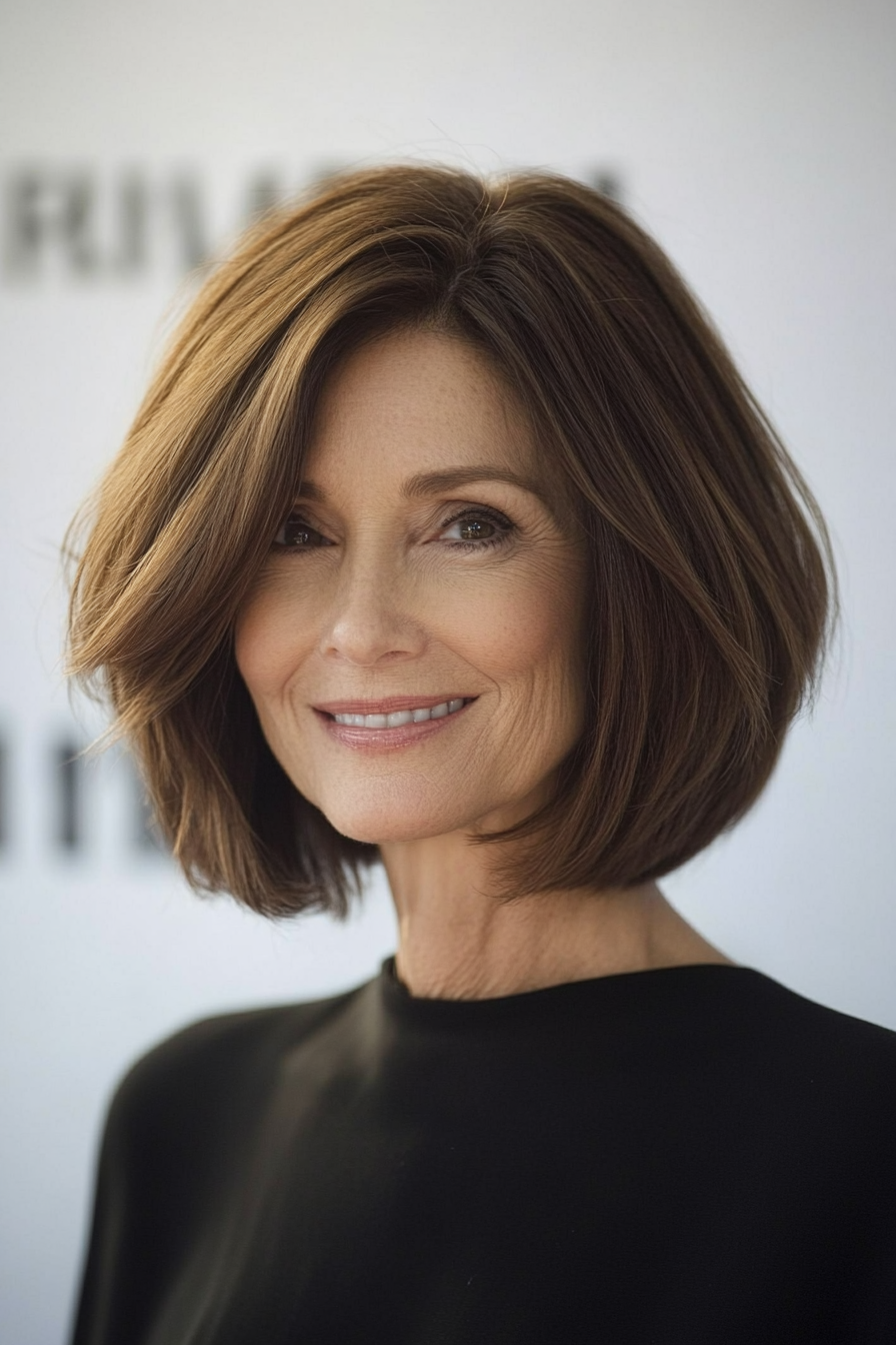27. Wispy Bob in Natural Brunette (Bob Hairstyles For Women Over 50) - Bob Hairstyles For Women Over 50