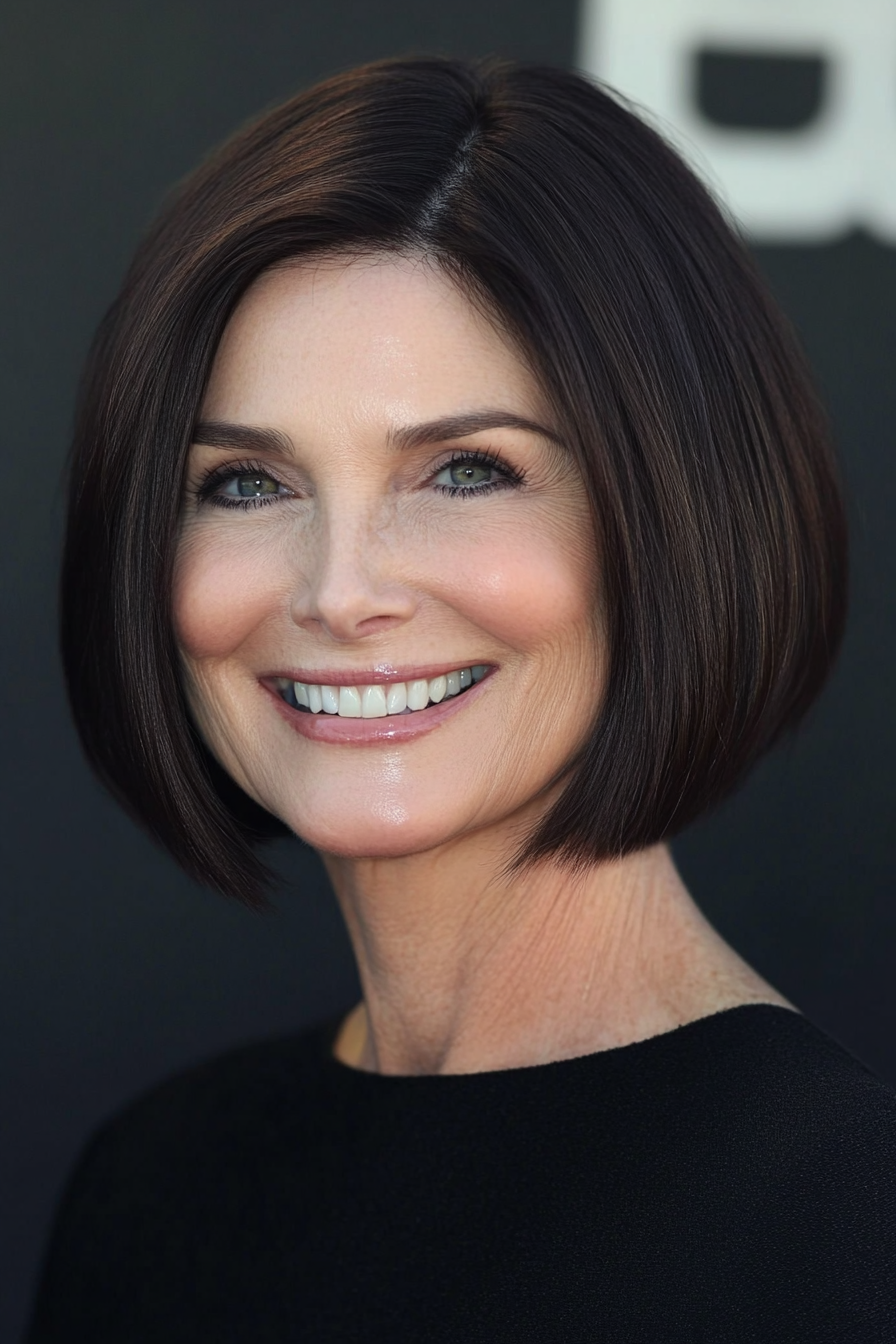 26. Blunt Bob with Rounded Edges in Deep Brown (Bob Hairstyles For Women Over 50) - Bob Hairstyles For Women Over 50