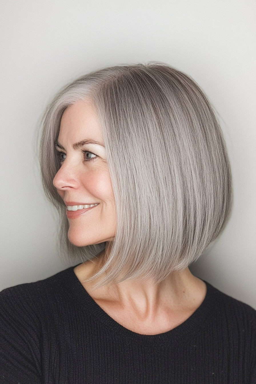 25. Shoulder-Length Bob in Soft Gray (Bob Hairstyles For Women Over 50) - Bob Hairstyles For Women Over 50
