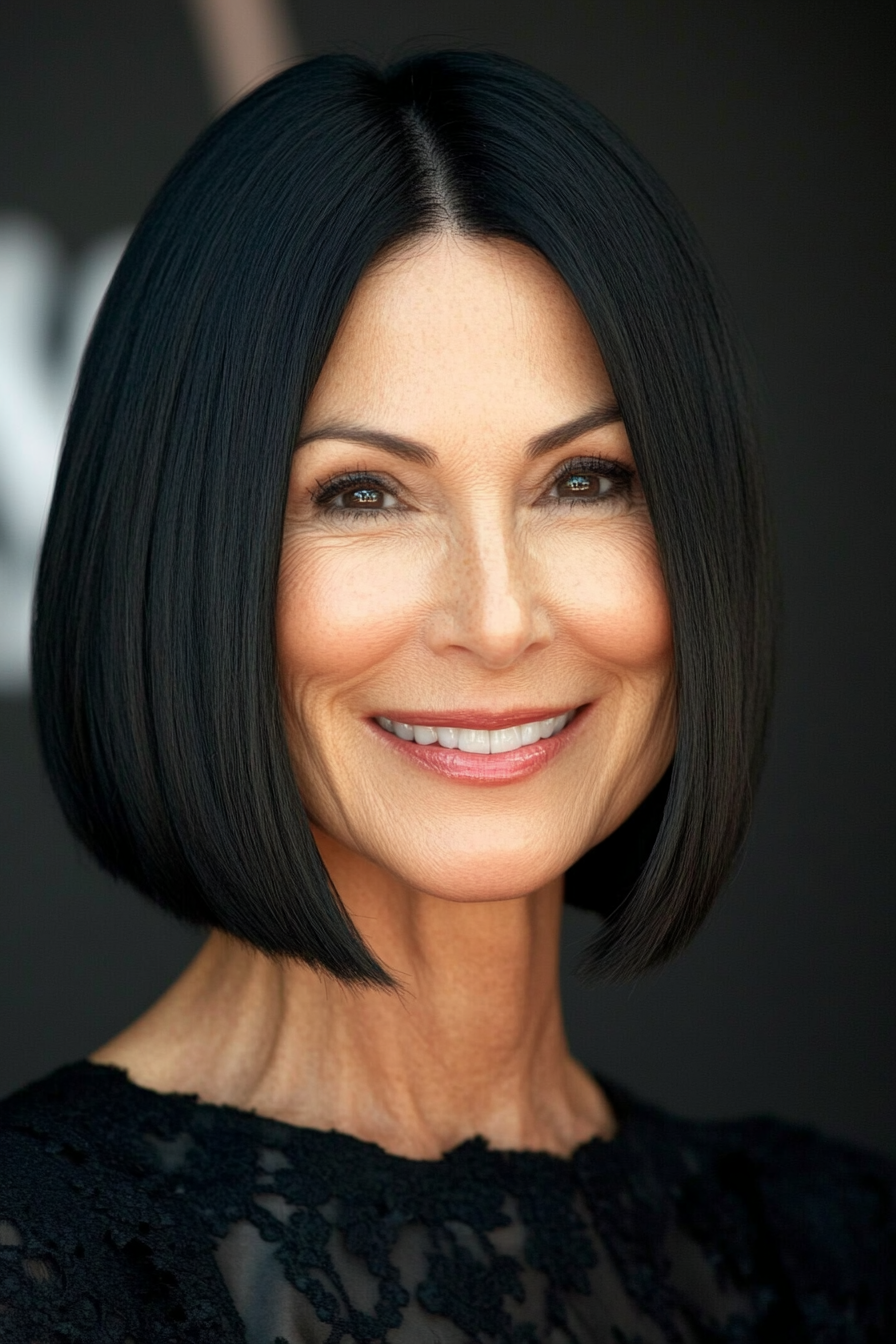 22. Straight Bob with Middle Part in Natural Black (Bob Hairstyles For Women Over 50) - Bob Hairstyles For Women Over 50