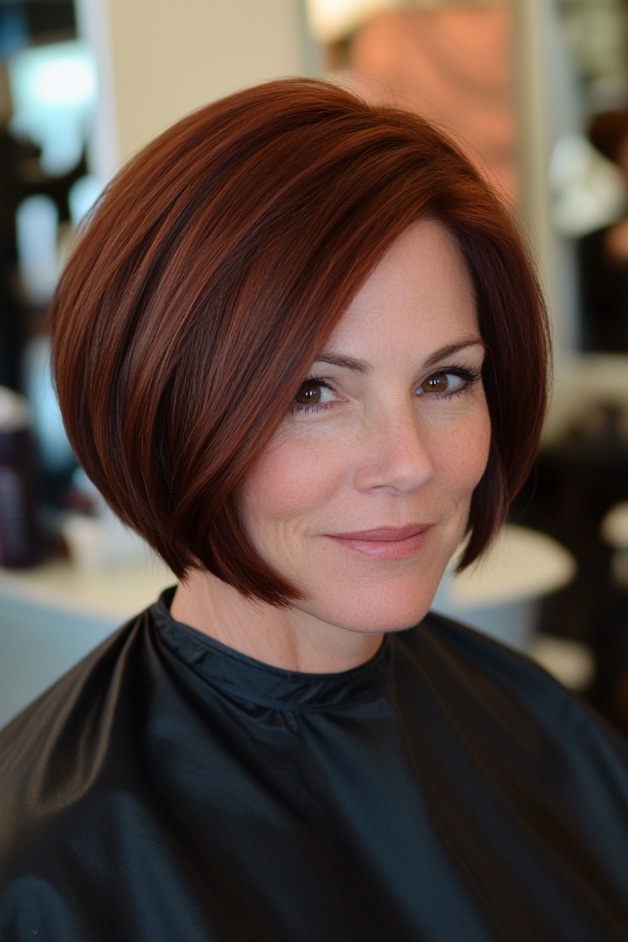19. A-Line Bob in Dark Mahogany (Bob Hairstyles For Women Over 50) - Bob Hairstyles For Women Over 50