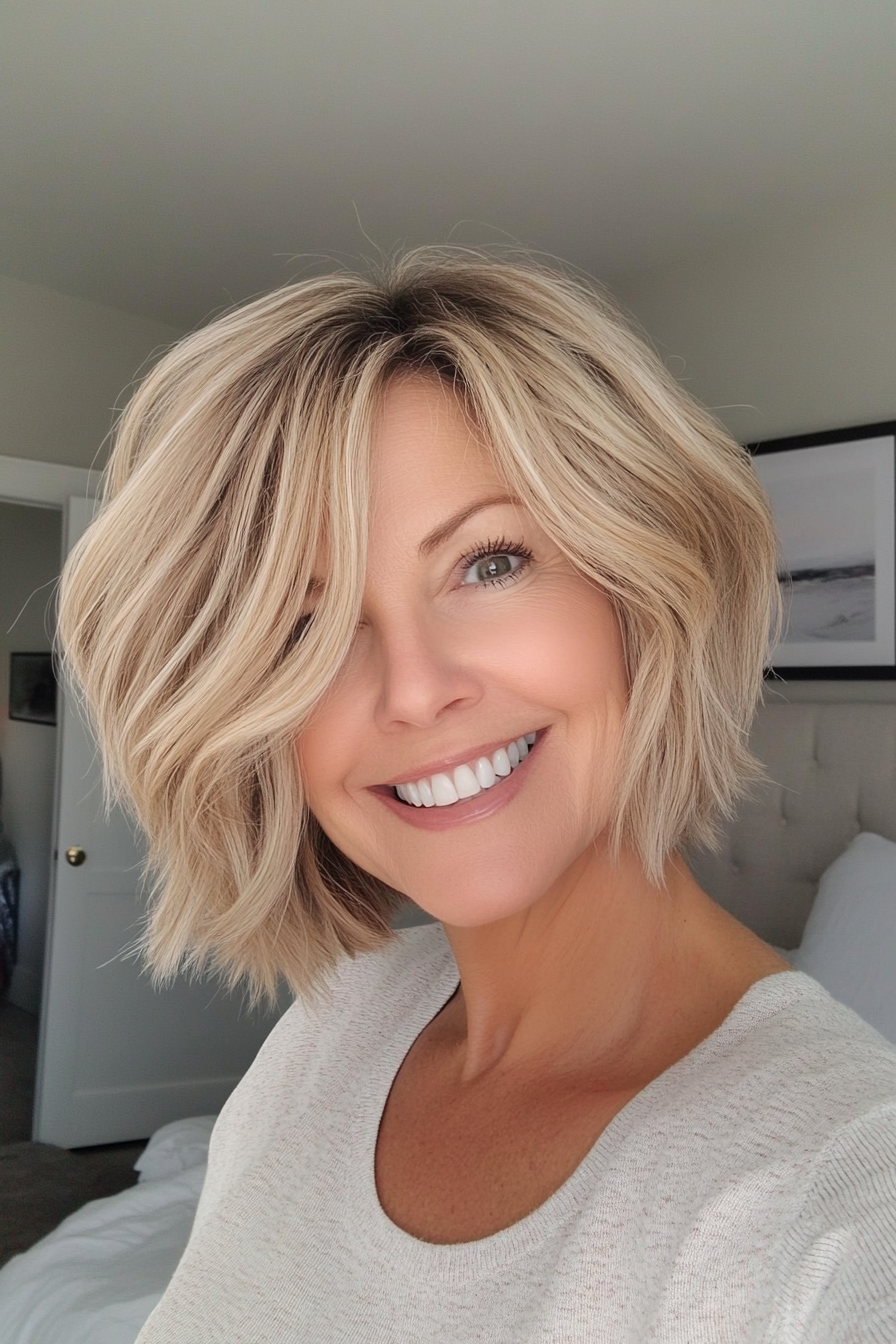 18. Tousled Bob in Natural Blonde (Bob Hairstyles For Women Over 50) - Bob Hairstyles For Women Over 50