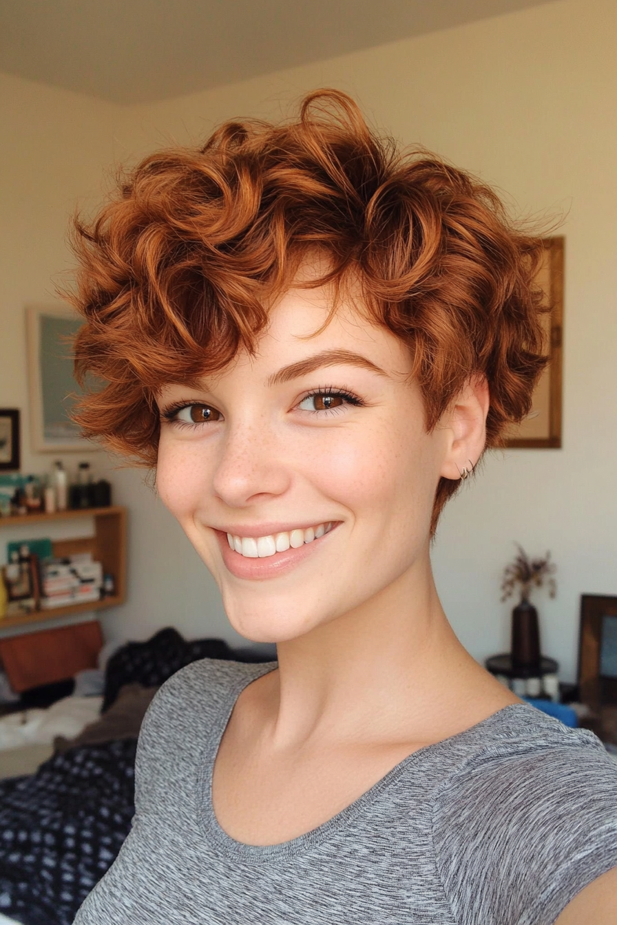 2. Layered Pixie with Auburn Tones (Short Curly Hairstyles For Women) - Short Curly Hairstyles For Women