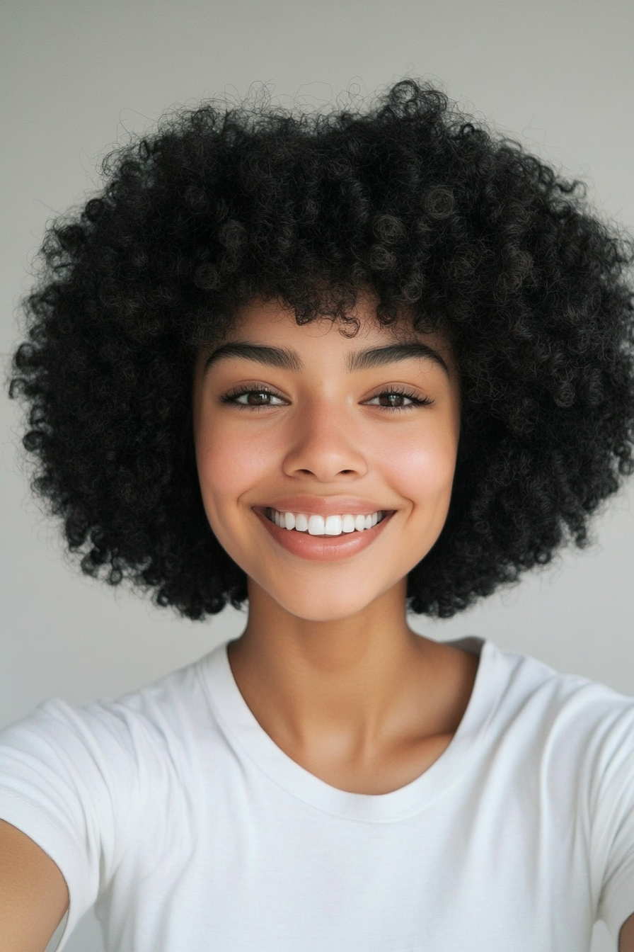 7. Rounded Afro in Jet Black (Short Curly Hairstyles For Women) - Short Curly Hairstyles For Women