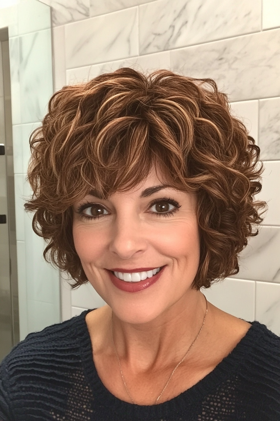 9. Stacked Bob in Warm Mahogany (Short Curly Hairstyles For Women) - Short Curly Hairstyles For Women
