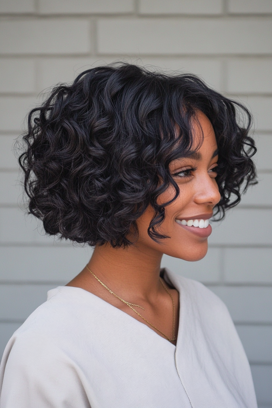 14. Classic Bob with Natural Black Curls (Short Curly Hairstyles For Women) - Short Curly Hairstyles For Women