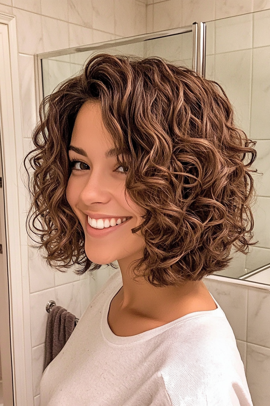 15. Choppy Lob with Chocolate Tones (Short Curly Hairstyles For Women) - Short Curly Hairstyles For Women