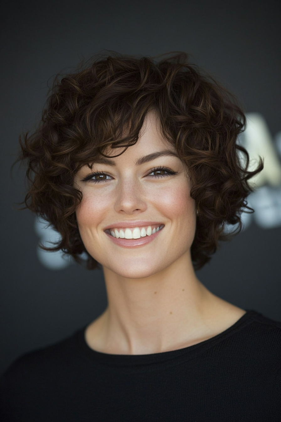 16. Asymmetric Cut in Dark Chestnut (Short Curly Hairstyles For Women) - Short Curly Hairstyles For Women