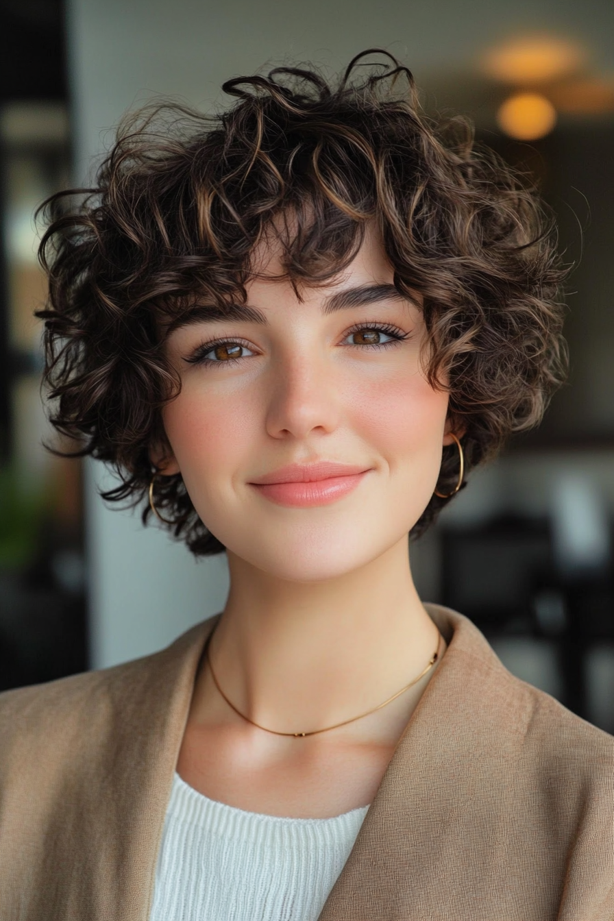 22. Modern Mullet in Soft Caramel (Short Curly Hairstyles For Women) - Short Curly Hairstyles For Women