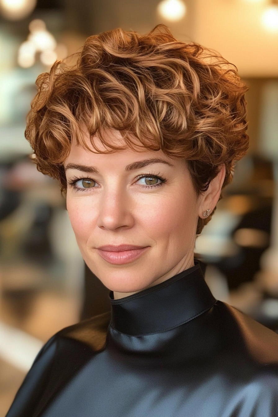 26. Side-Swept Pixie in Light Chestnut (Short Curly Hairstyles For Women) - Short Curly Hairstyles For Women