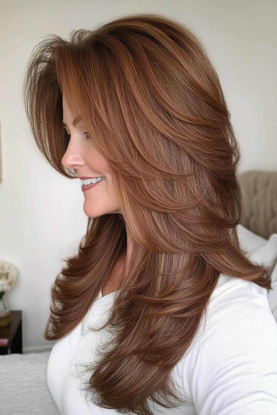 1. Classic Layered Cut with Chestnut Brown (Long Haircuts For Older Women) - Long Haircuts For Older Women