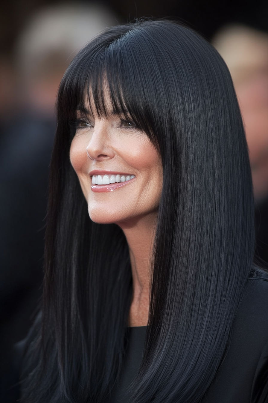 2. Straight Cut with Jet Black Shine (Long Haircuts For Older Women) - Long Haircuts For Older Women