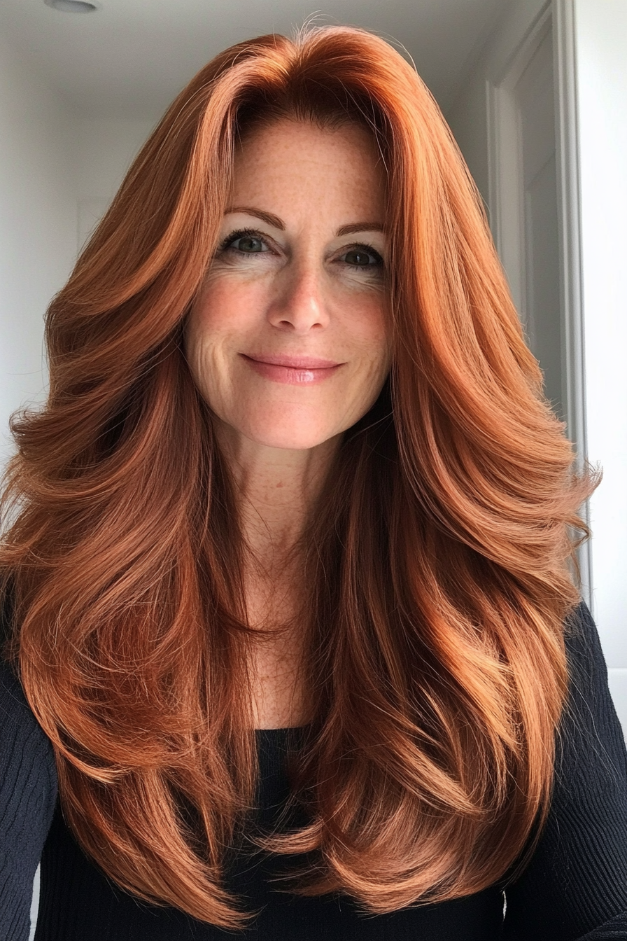 5. Subtle Face-Framing Layers with Auburn (Long Haircuts For Older Women) - Long Haircuts For Older Women