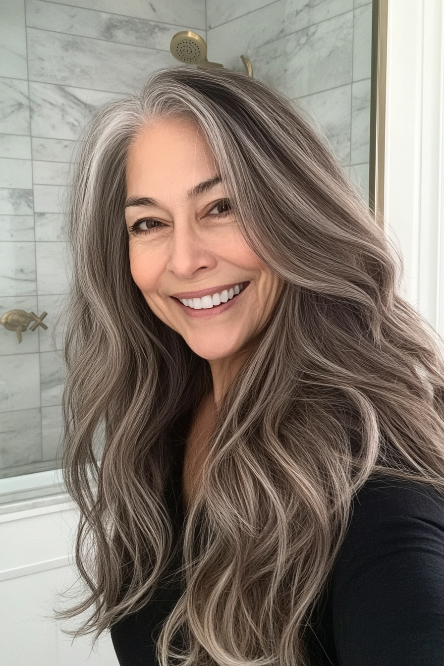 6. Wavy Cut with Medium Ash Brown (Long Haircuts For Older Women) - Long Haircuts For Older Women