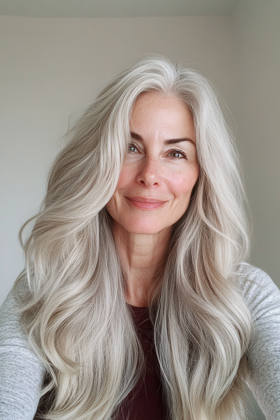 23. Cascading Waves with Ash Blonde (Long Haircuts For Older Women) - Long Haircuts For Older Women