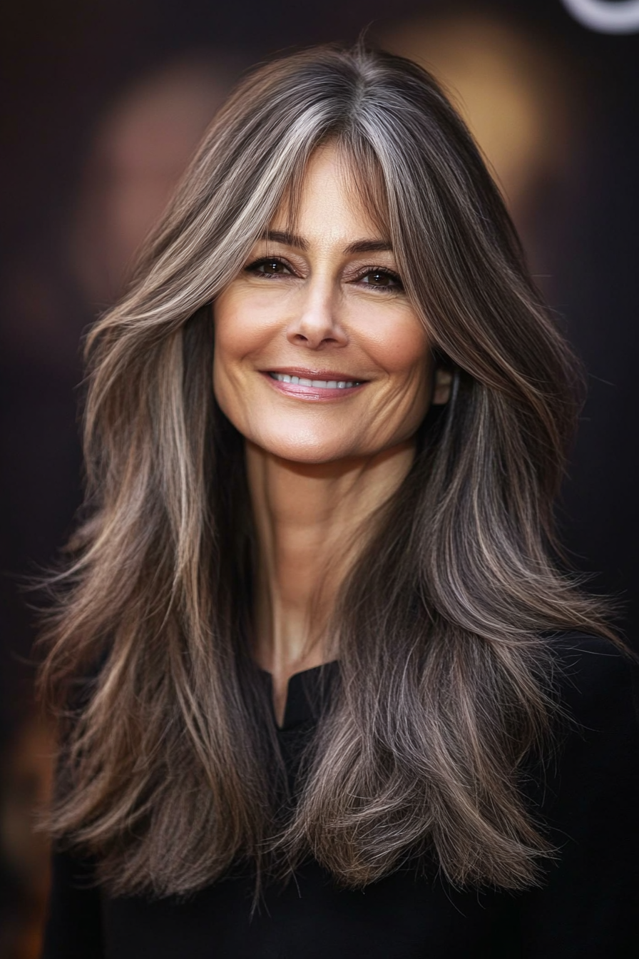 24. Choppy Layers with Cool Brunette (Long Haircuts For Older Women) - Long Haircuts For Older Women
